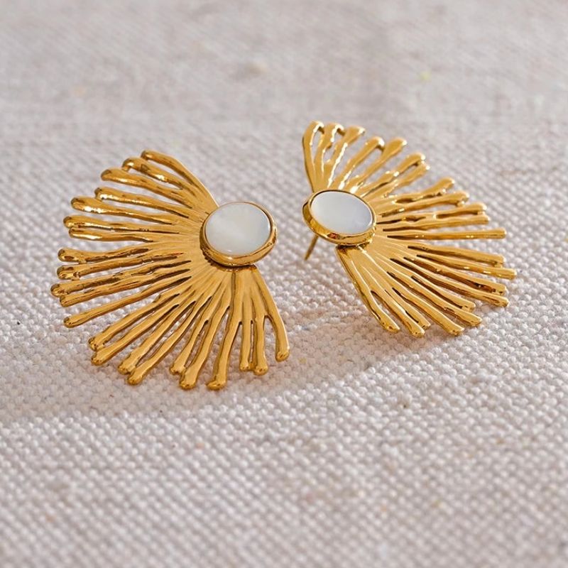 Gold Coral Stone Earrings