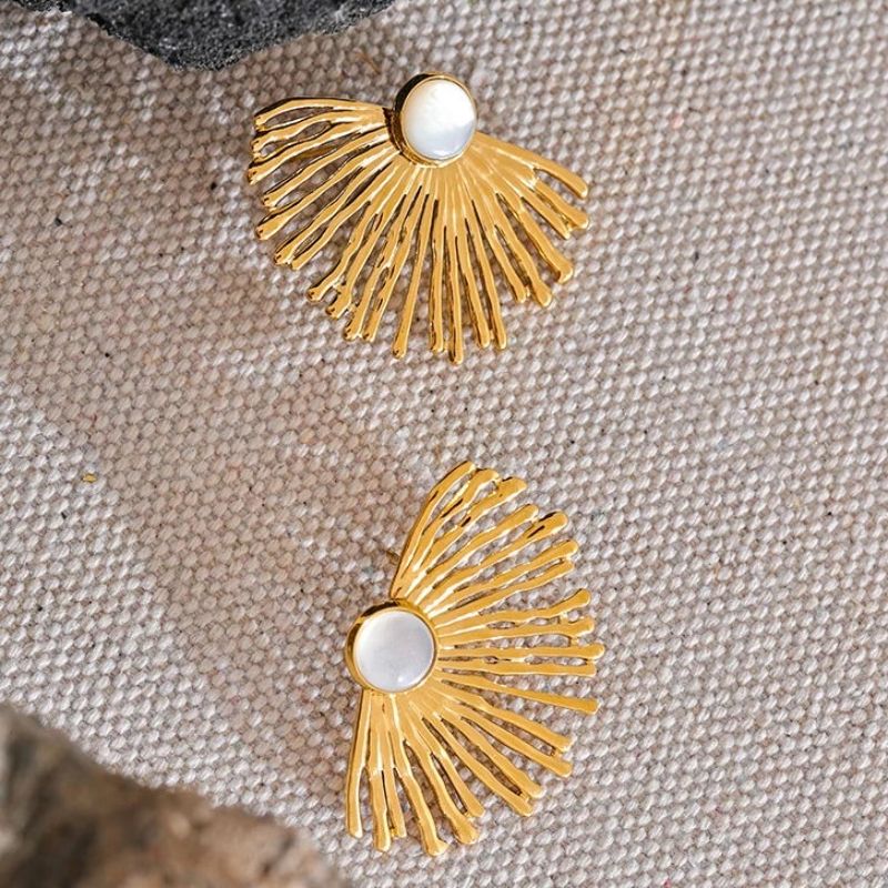 Gold Coral Stone Earrings