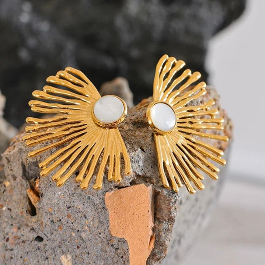 Gold Coral Stone Earrings