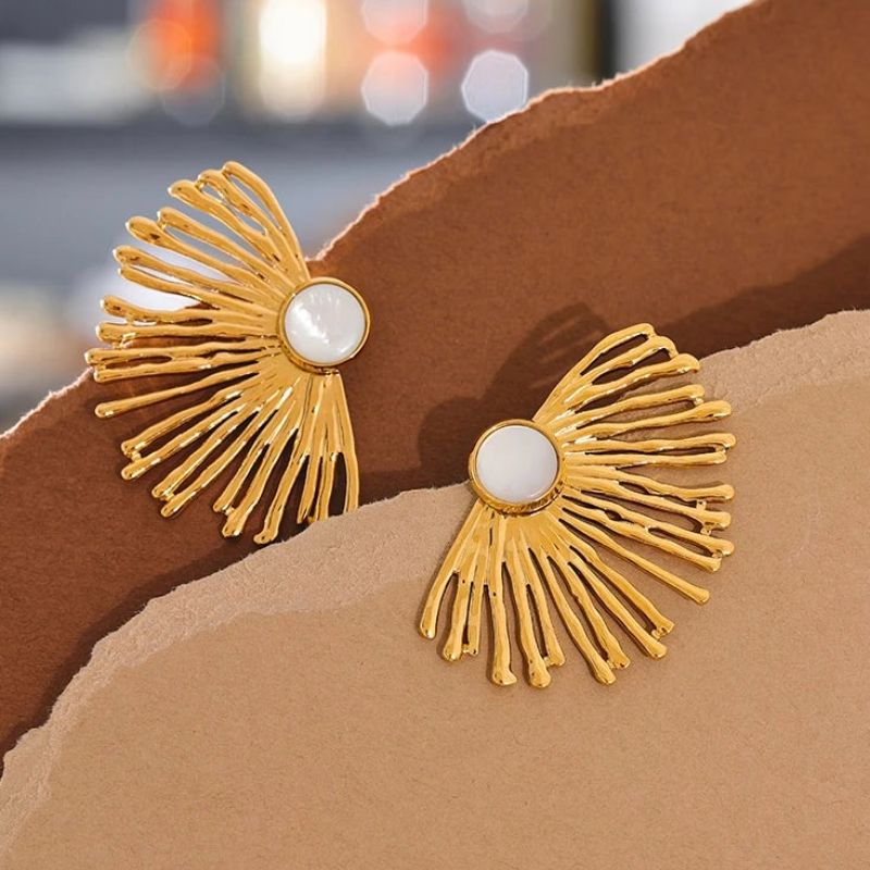 Gold Coral Stone Earrings