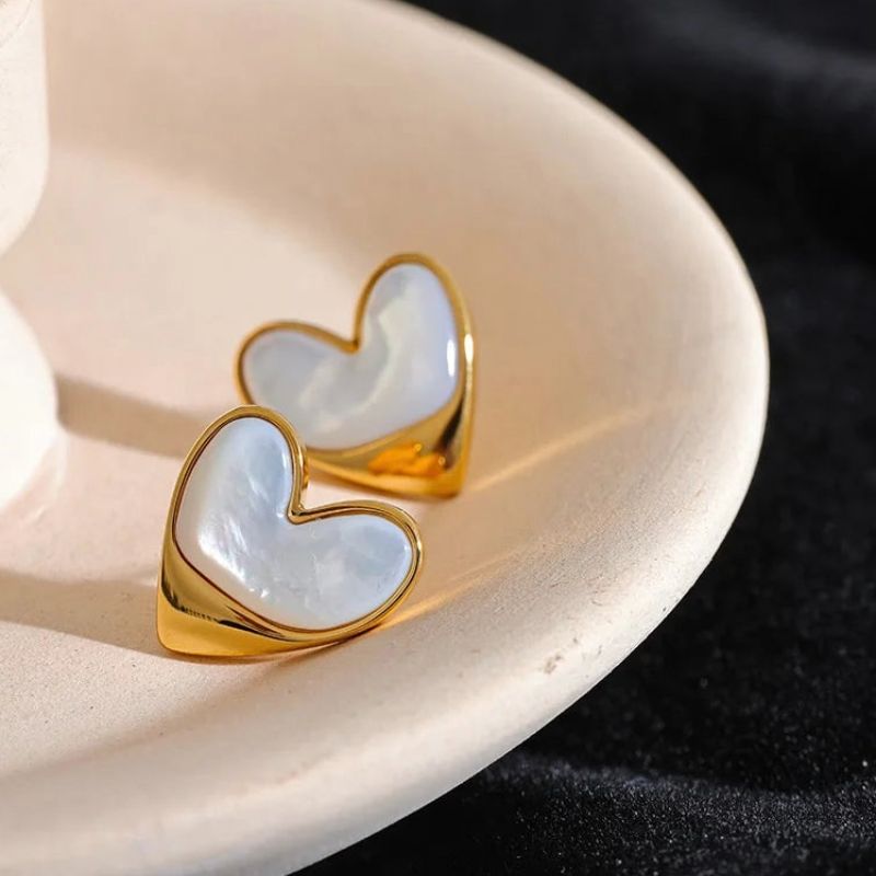 Natural Stone Heart Stud Earrings