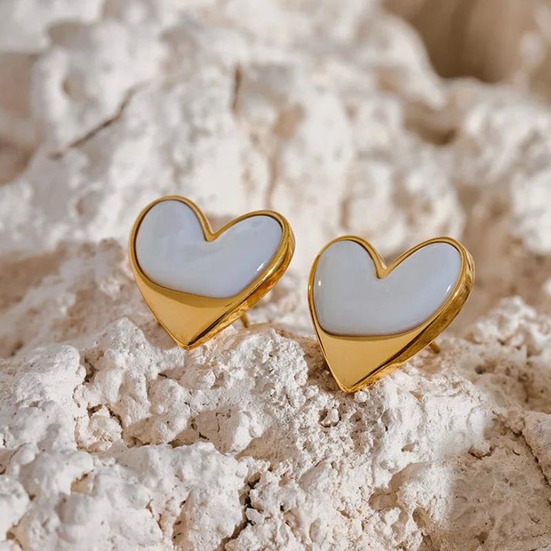 Natural Stone Heart Stud Earrings