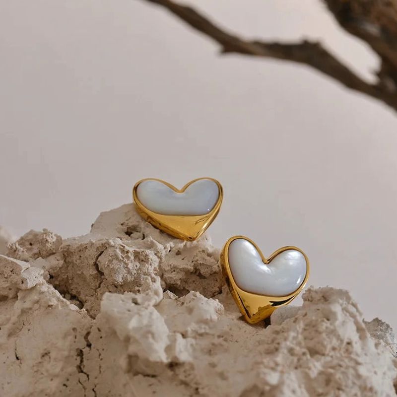 Natural Stone Heart Stud Earrings