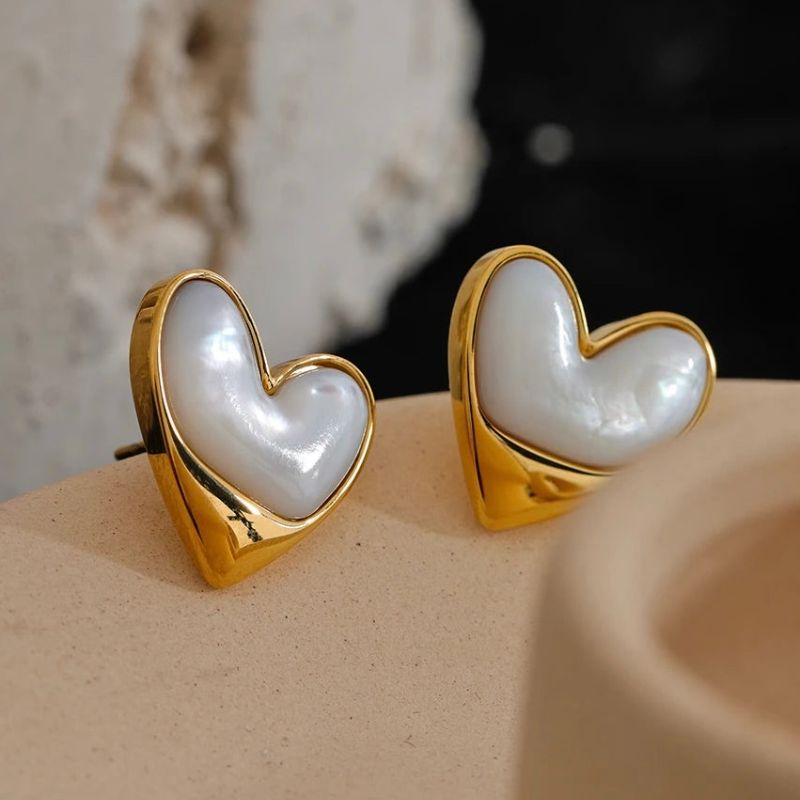 Natural Stone Heart Stud Earrings