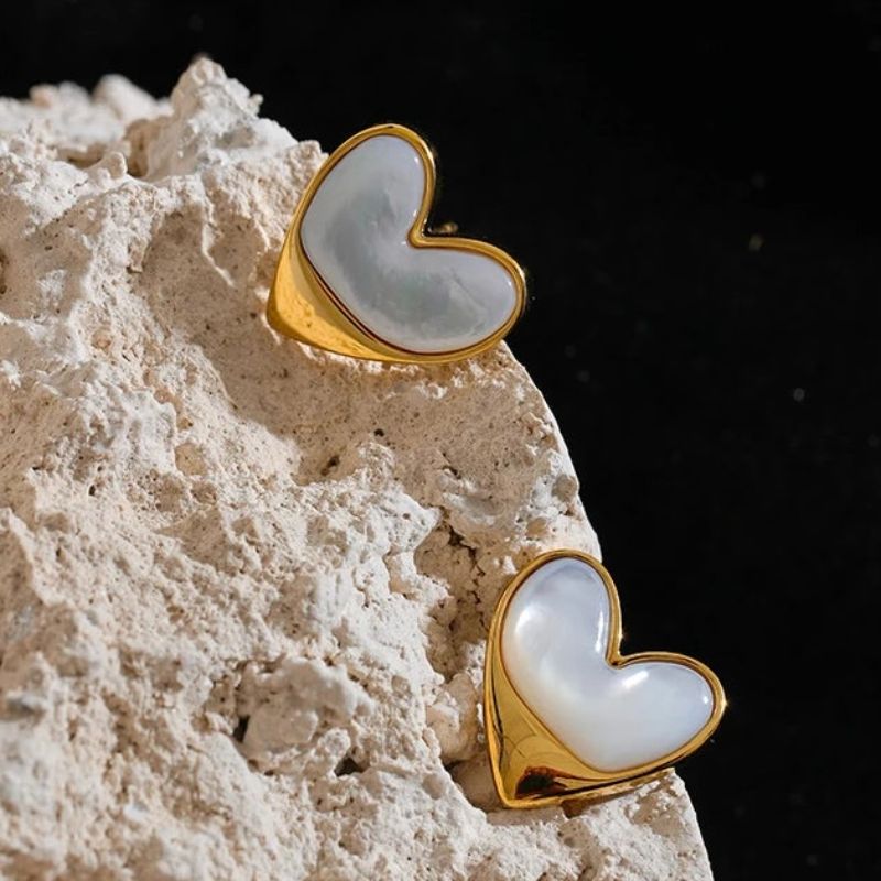 Natural Stone Heart Stud Earrings