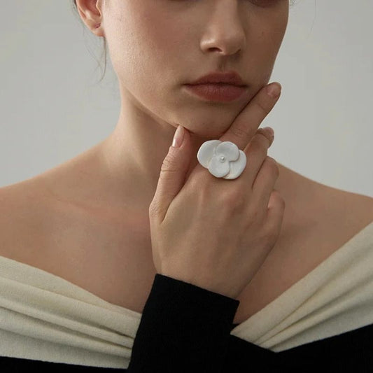 White Flower Adjustable Ring