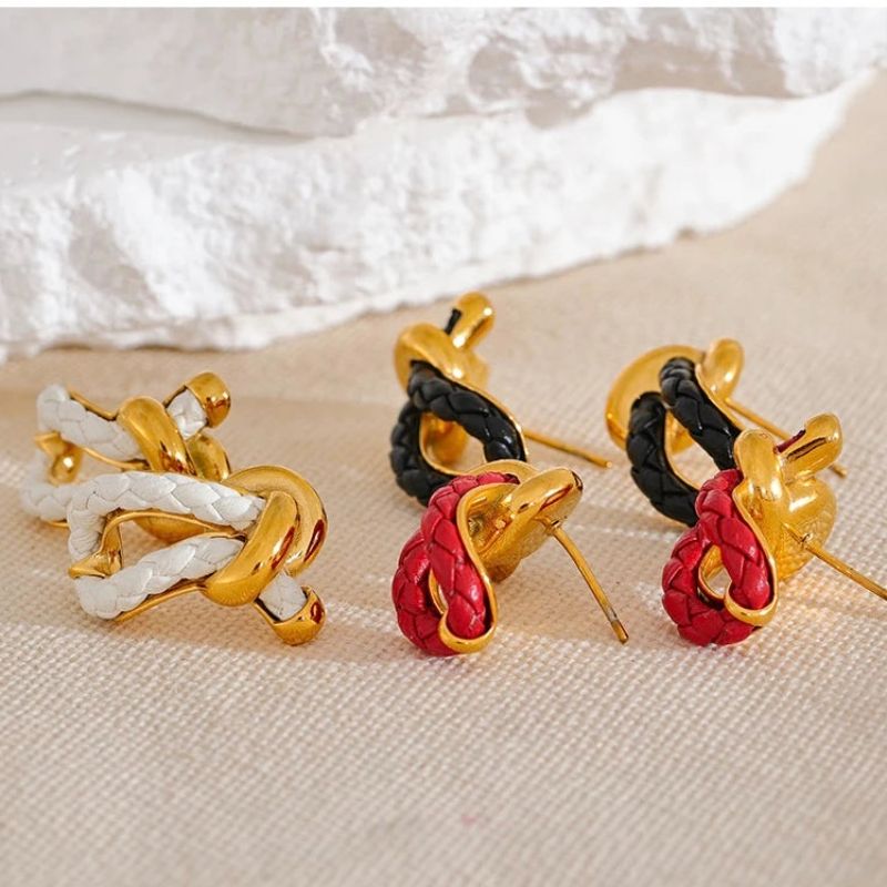 Leather Knot Stud Earrings