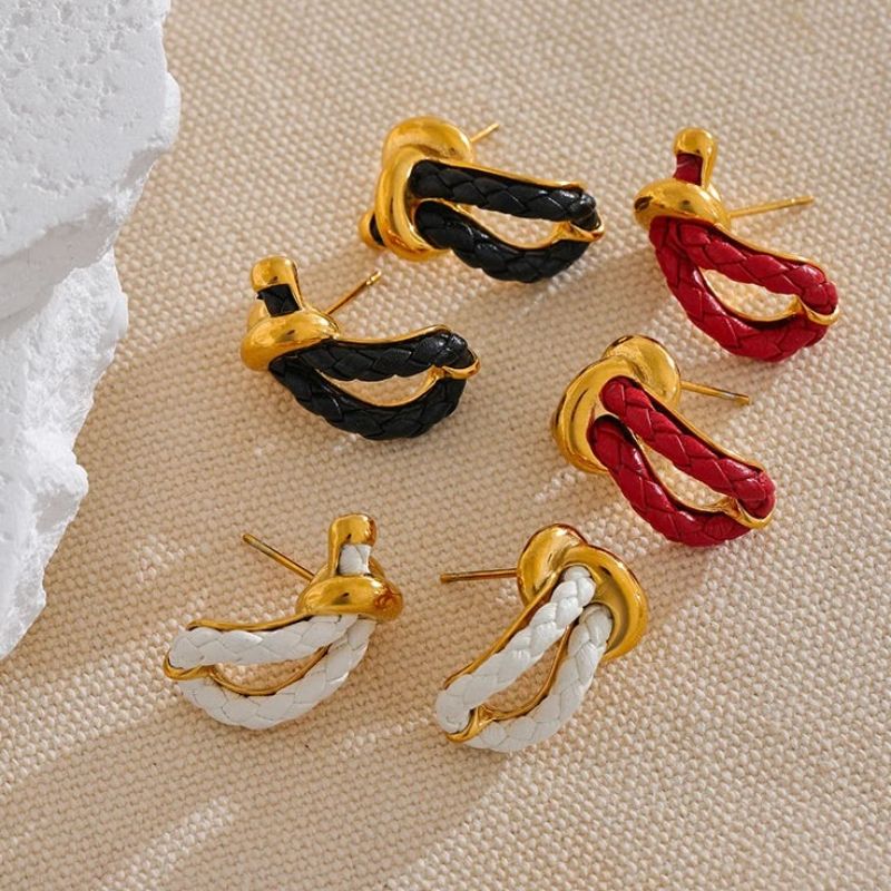 Leather Knot Stud Earrings