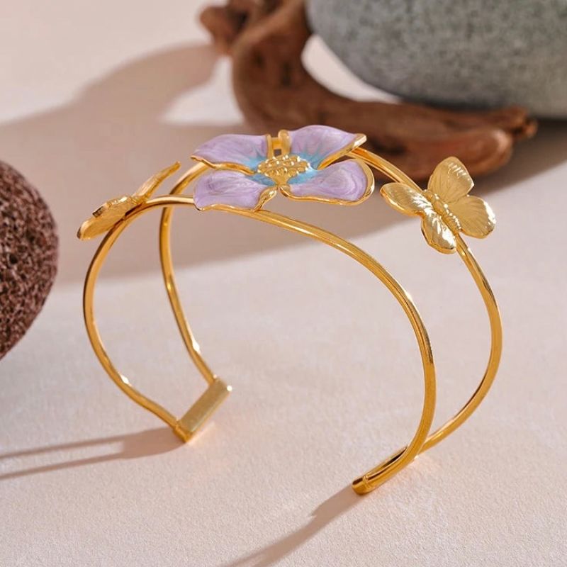 Flower Butterfly Cuff Bracelet