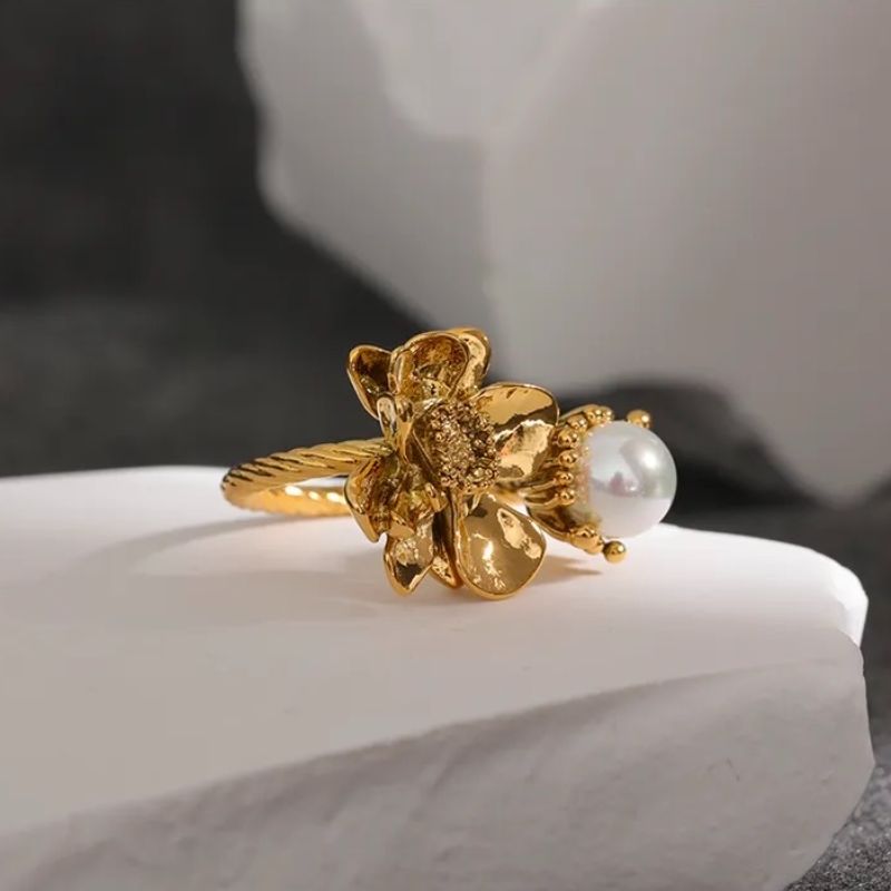 Lauryn Gold Pearl Floral Ring