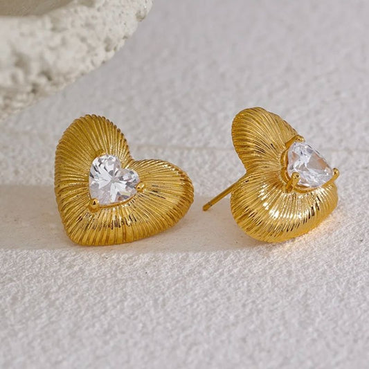 Zirconia Heart Stud Earrings