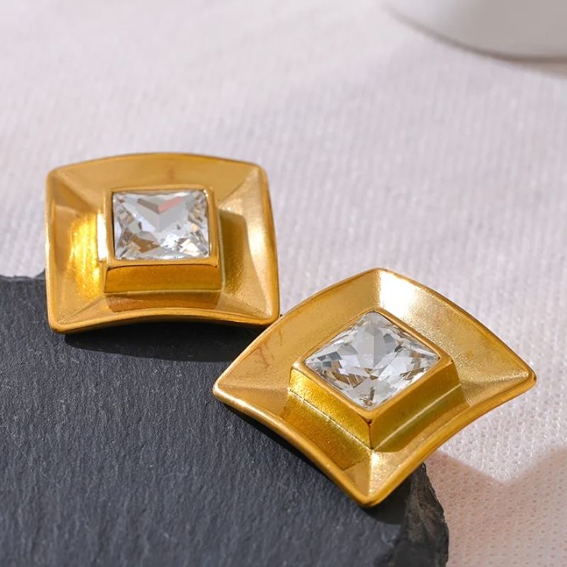 Square Diamond Stud Earrings